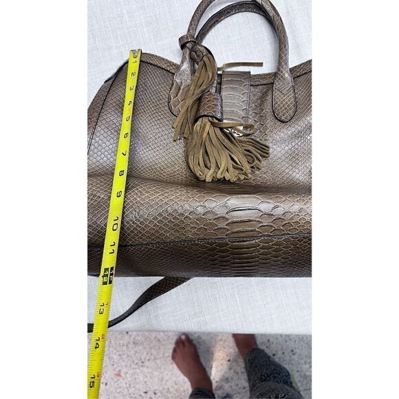 Claudia Firenze Olive Green Italian Leather Croc Embossed Tote Satchel Handbag - Picture 8 of 11